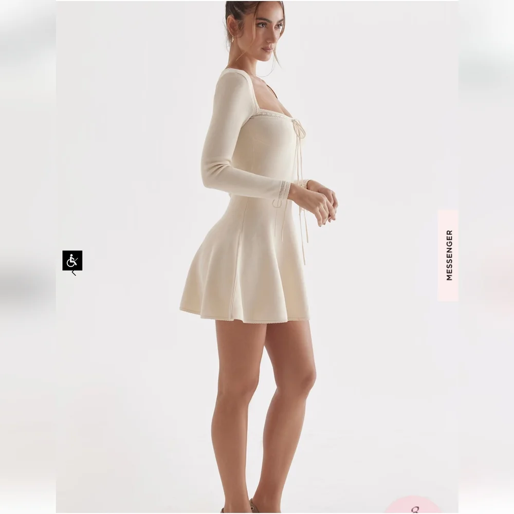 House of CB Caprice Cream Dainty Knit Mini Dress - Picture 4 of 16